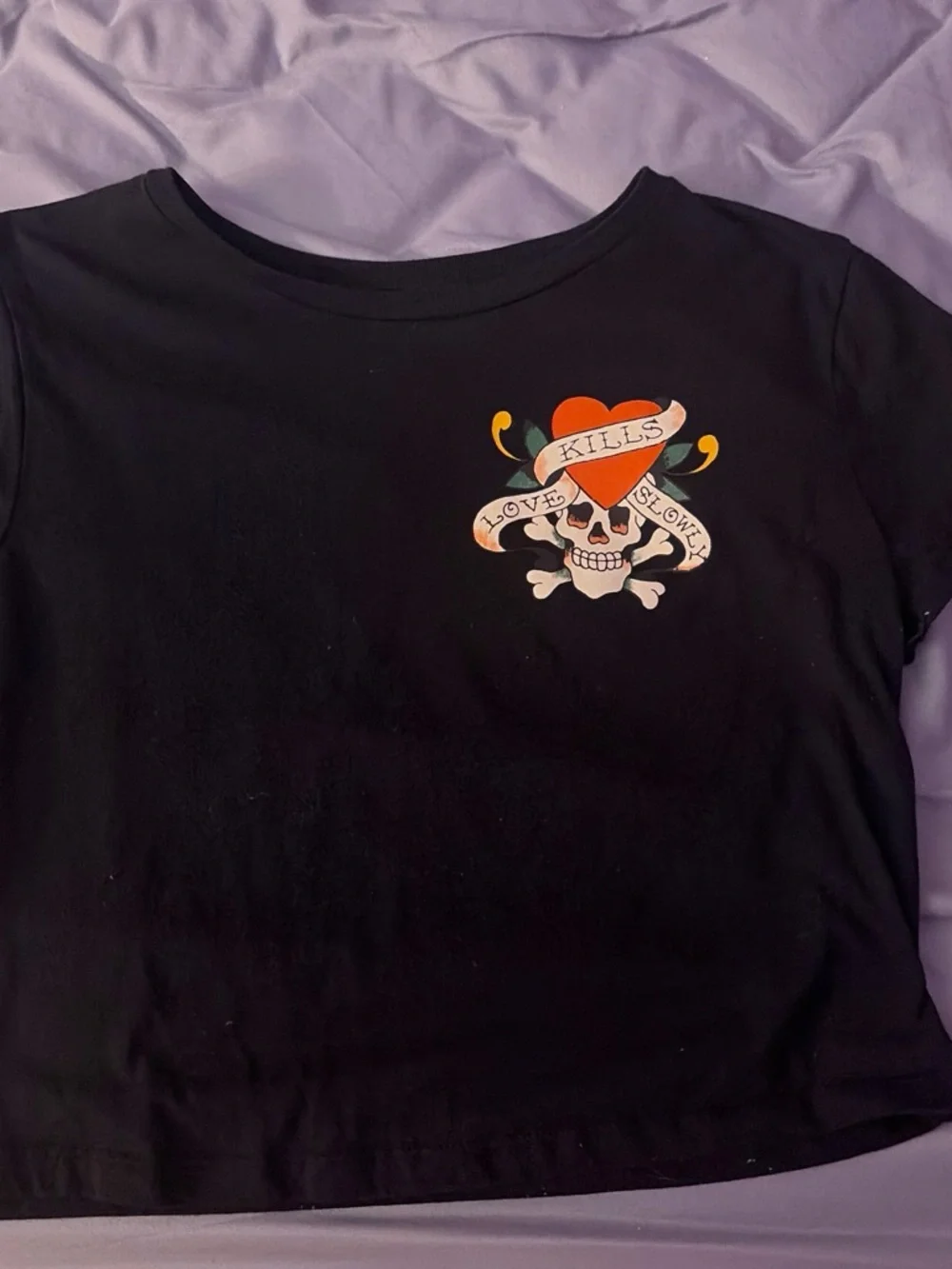 Ed Hardy Black Graphic Tee with Heart & Skull Design